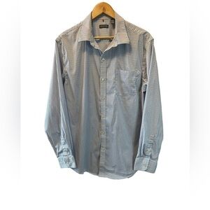 MENS VAN HEUSEN What & Blue Check Button Up Collared Dress Shirt L